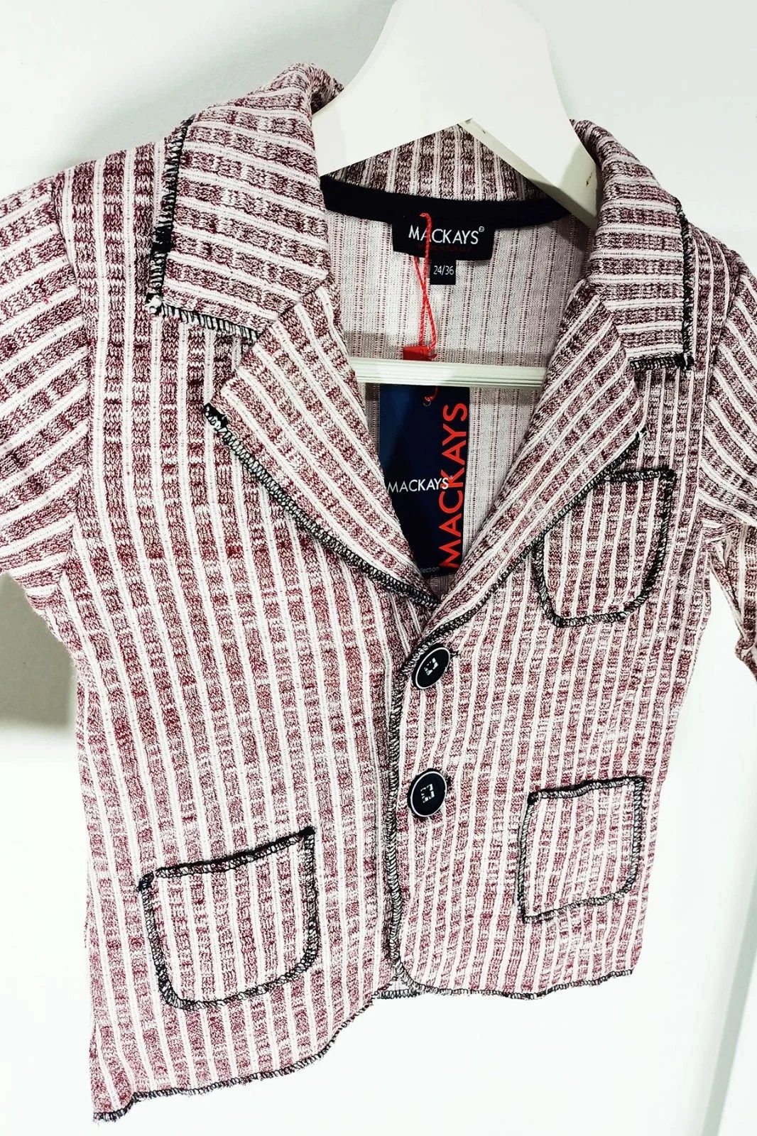 Burgundy White Striped Child Jacket For Boys Autumn/Spring Season 9/12 Months