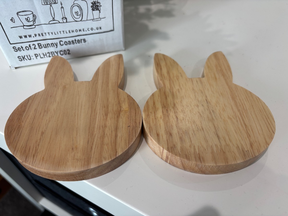 New - 2 Bunny Ears Wooden Coaster