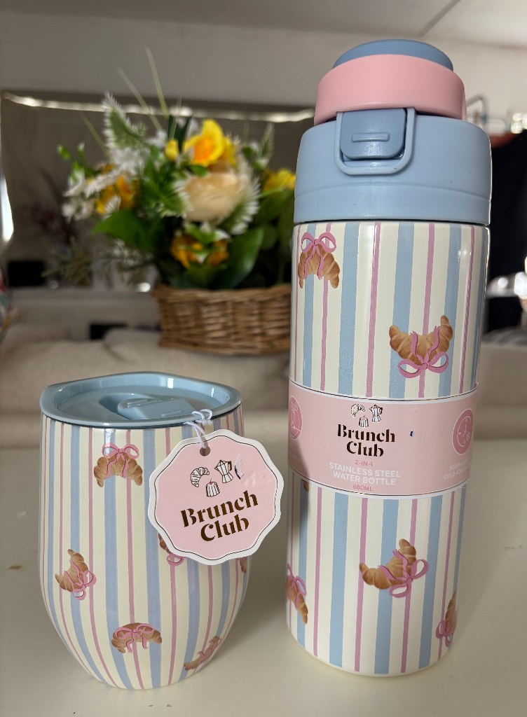 B&M Brunch Club Stainless Steel Water Bottle & Travel Cup Set - Brand New