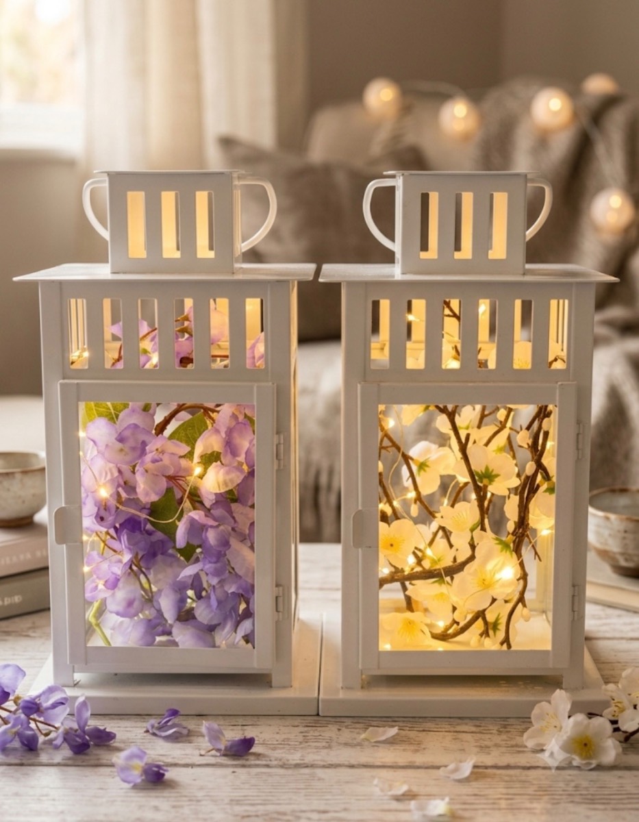 White Lanterns Faux Flowers Lights