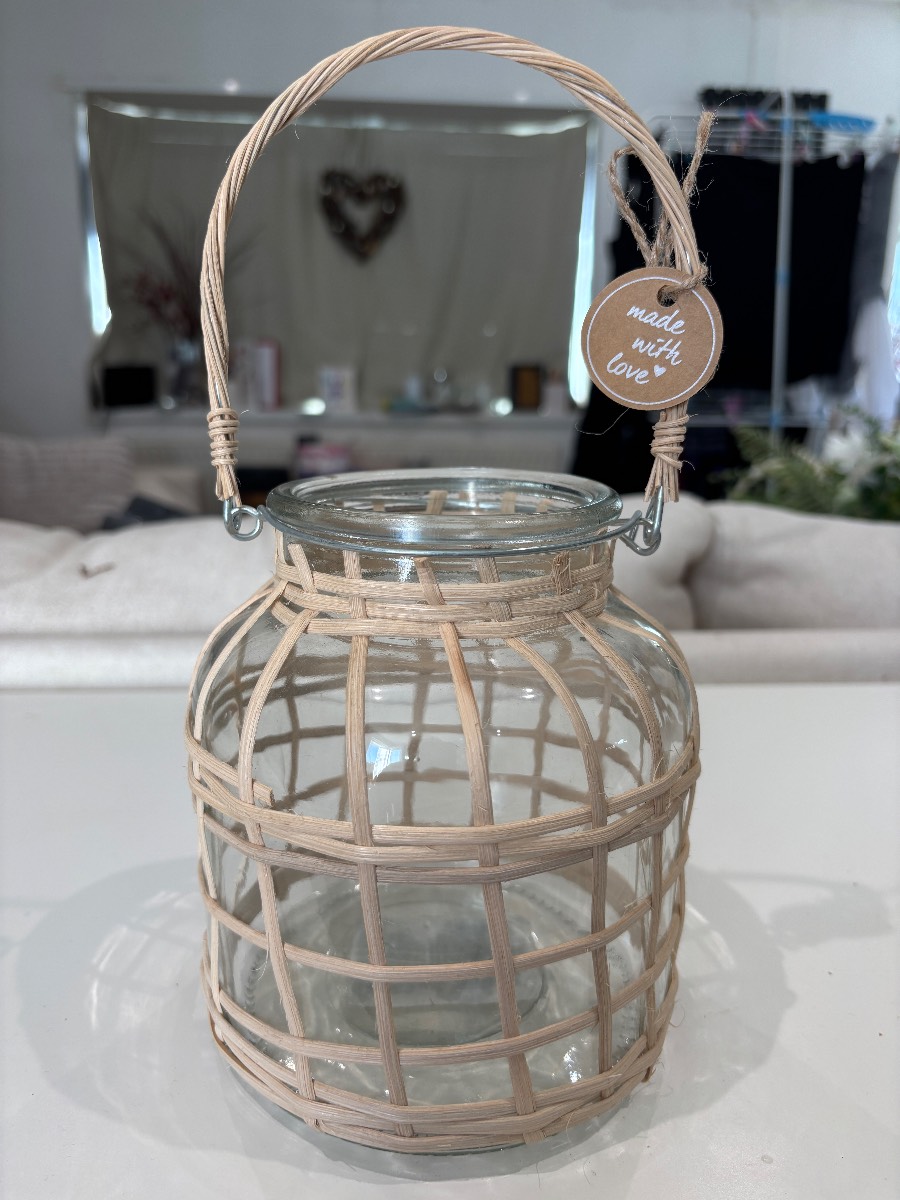 Boltze Home Glass & Wicker Lantern