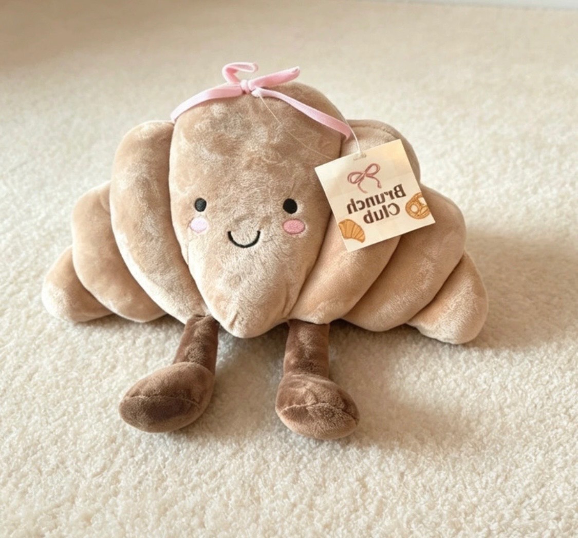 Viral B&M Brunch Club Croissant Bow Doorstop Kawaii Jellycat Inspired Plush