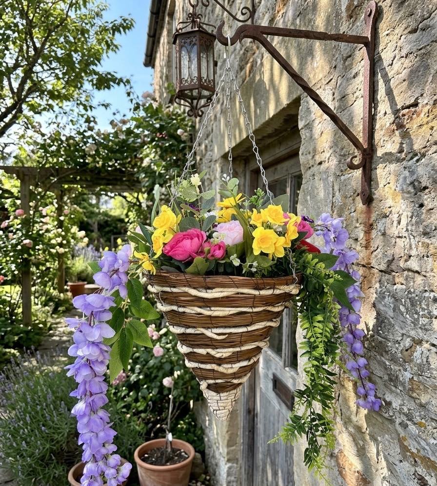 Handmade Faux Flower Hanging Basket