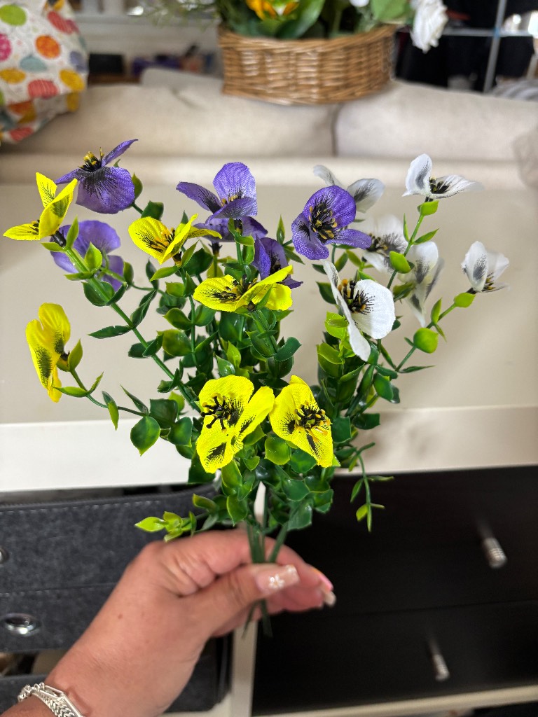 Artificial Faux Pansy Wildflower Bush Stem