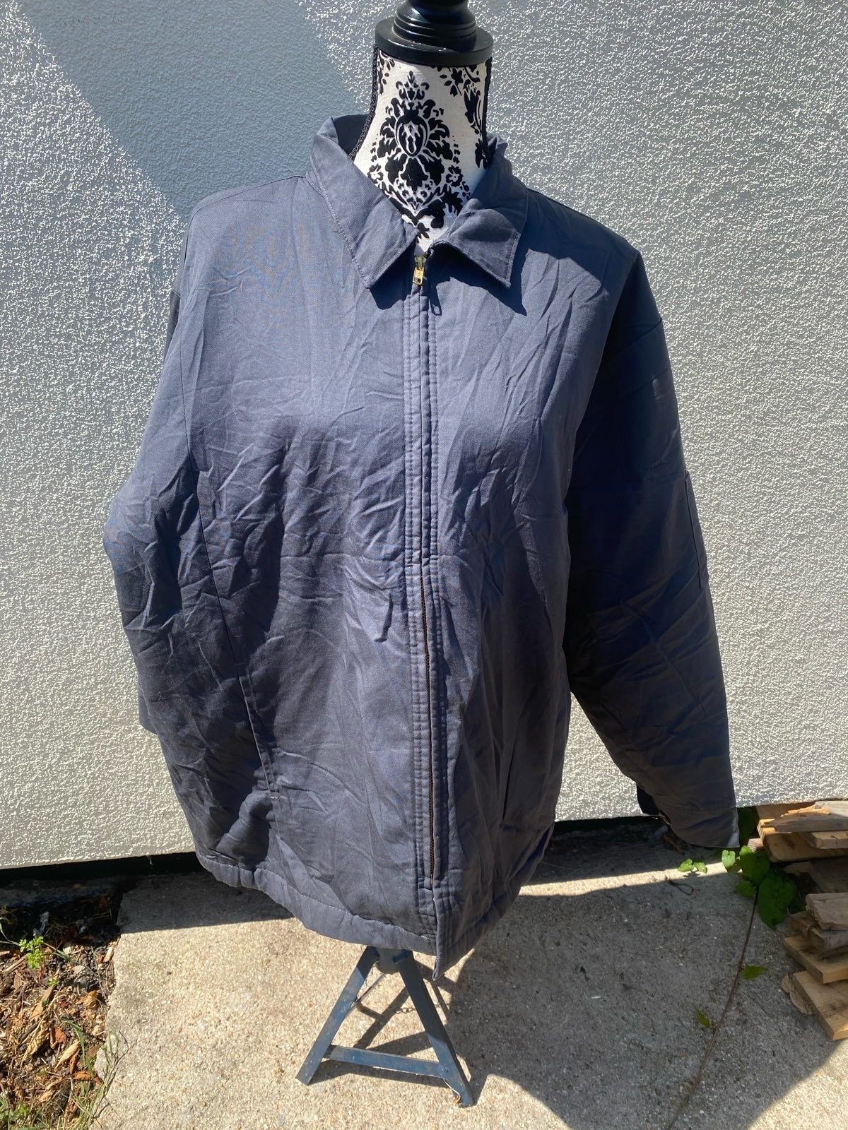 Vintage UniFirst UniWear Quilted Workwear Jacket Navy Gray XL Regular YKK Zip