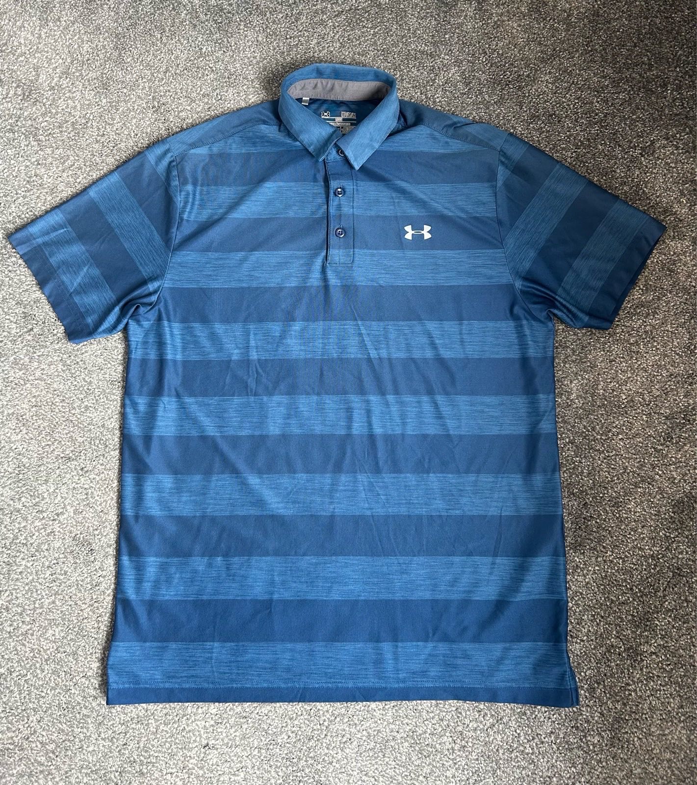 Under Armour men’s Heatgear golf polo shirt - Blue/Navy stripe - M