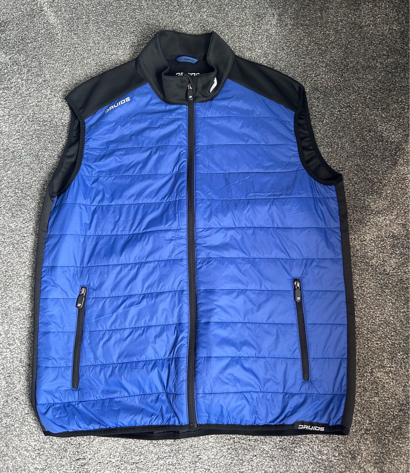 Druids men’s golf sleeveless padded gilet - Black/Royal blue - XL