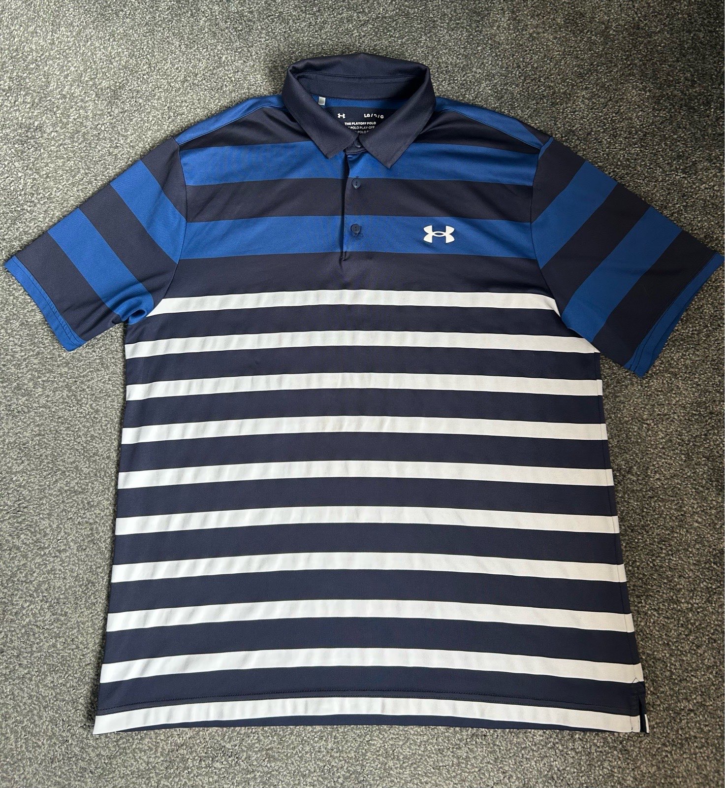 Under Armour men’s ‘PlayOff’ golf polo shirt - Blue/White stripe - L
