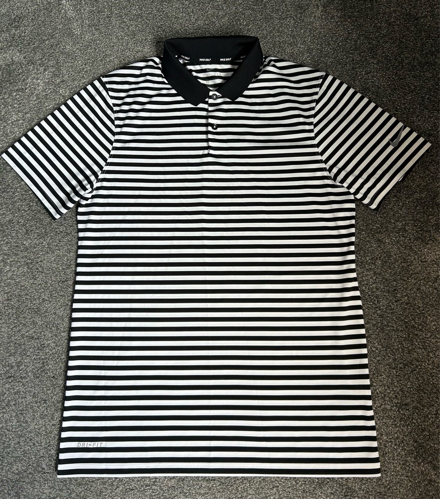 Nike men’s Dri-Fit golf polo shirt - Black/White stripe - Size S