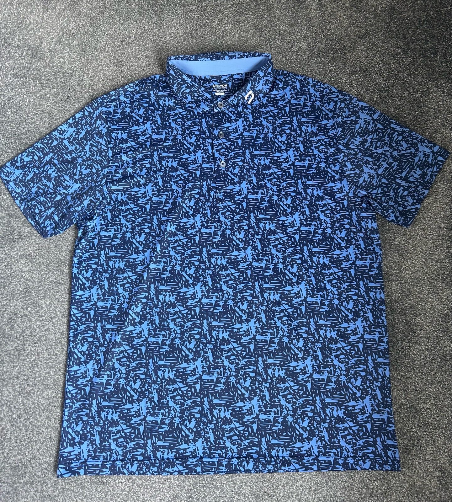 Druids men’s golf polo shirt - Navy/Sky blue abstract - 2XL