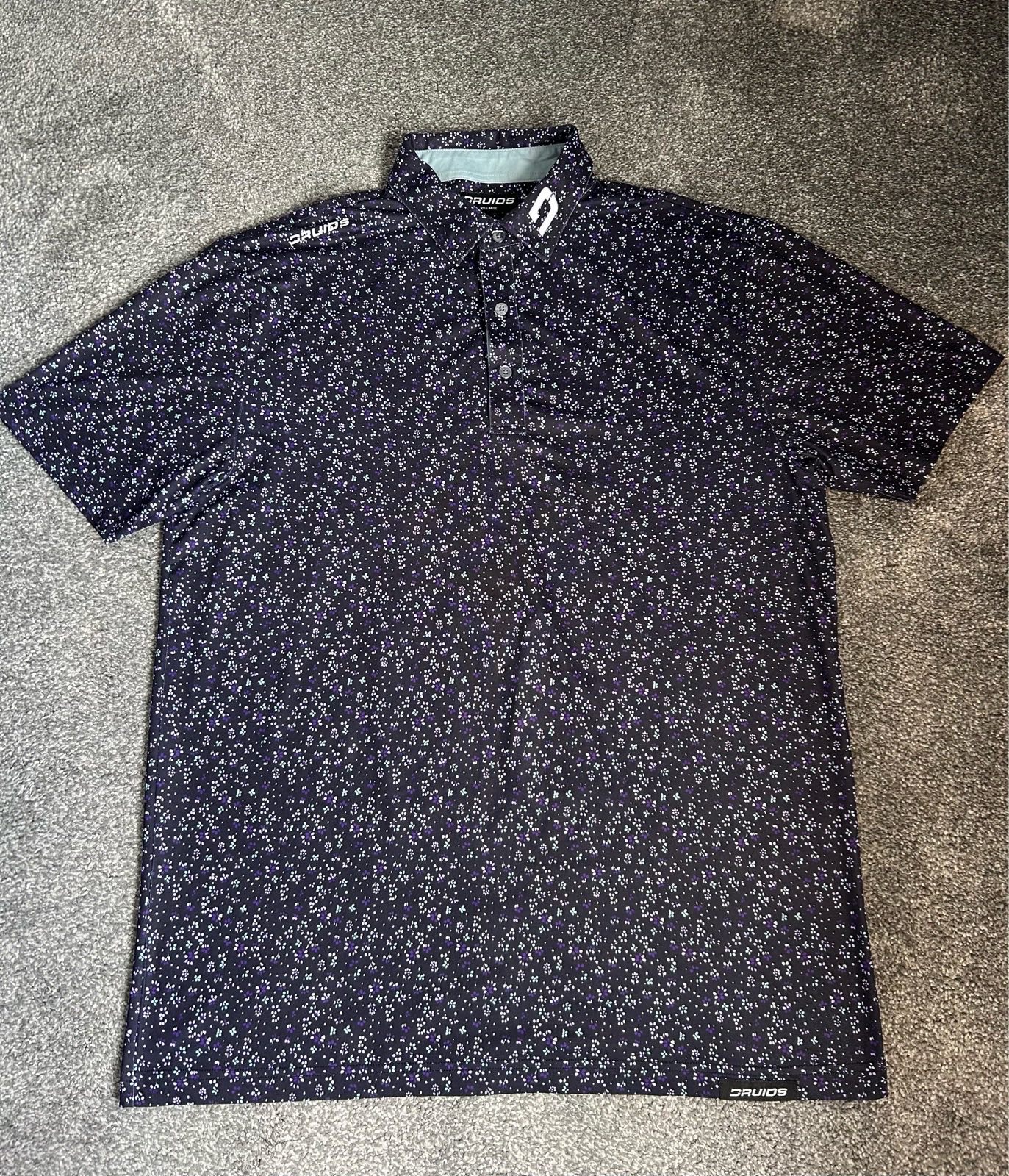 Druids men’s golf polo shirt - Black micro floral print - XXL