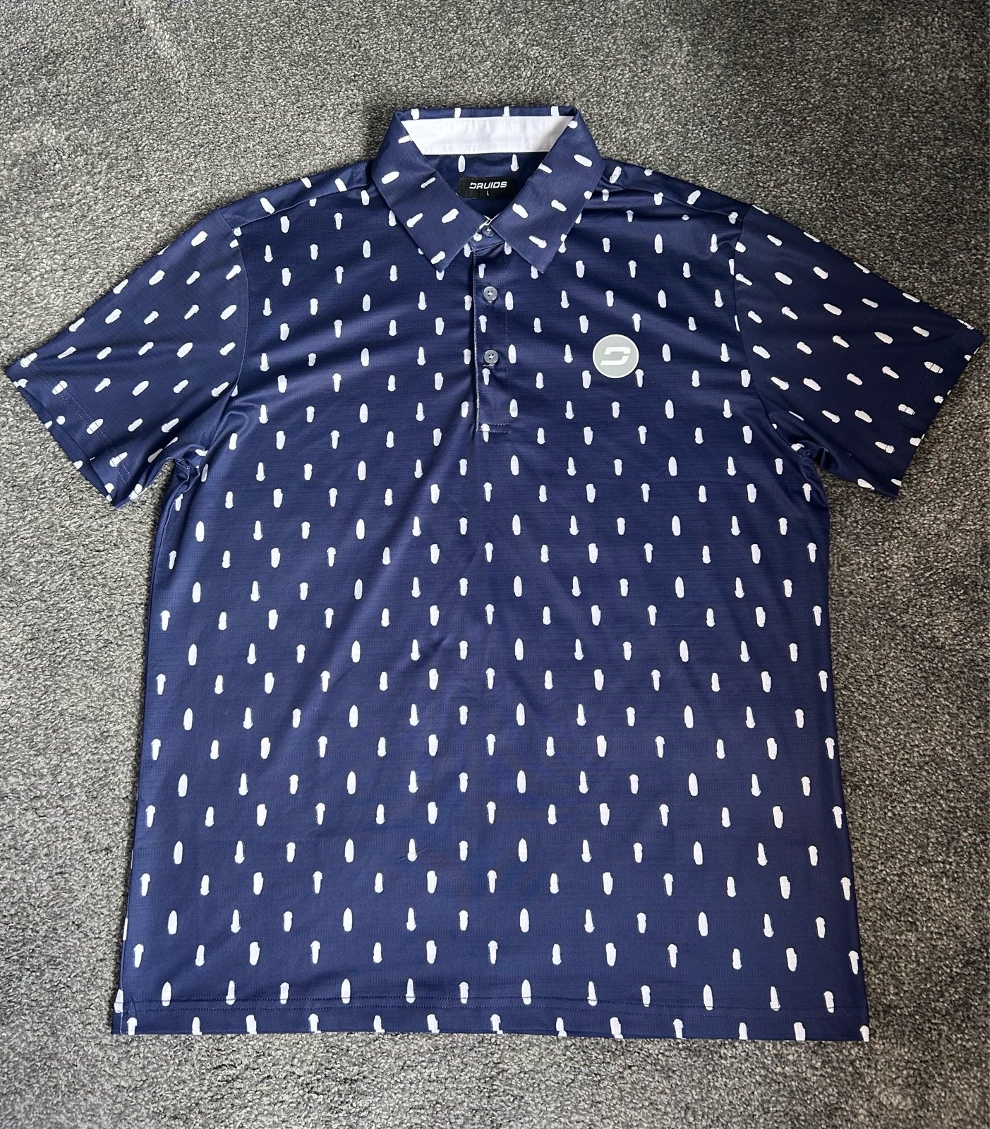 Druids men’s golf polo shirt - Navy/White splatter - L