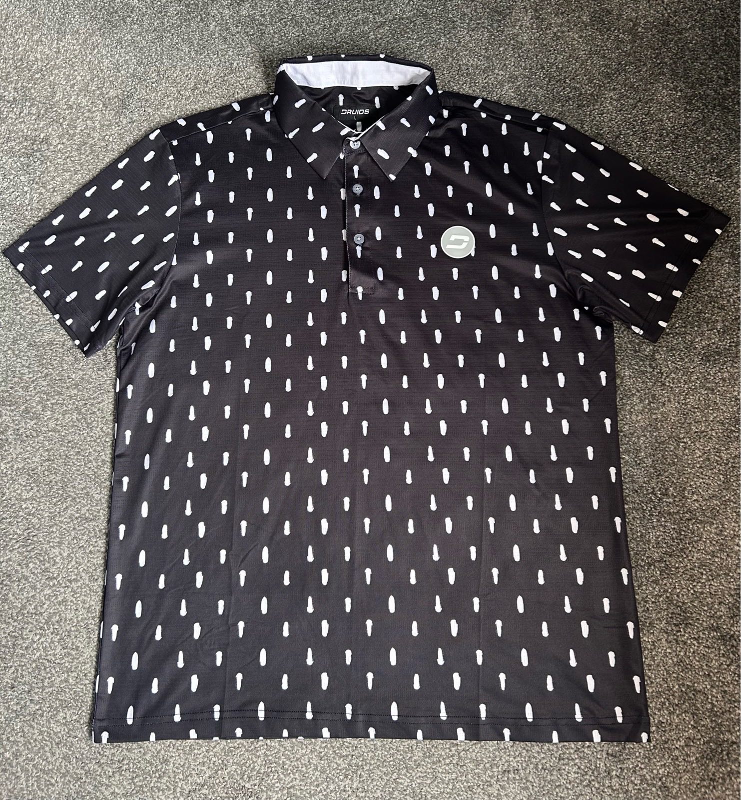 Druids men’s golf polo shirt - Black/White splatter - L