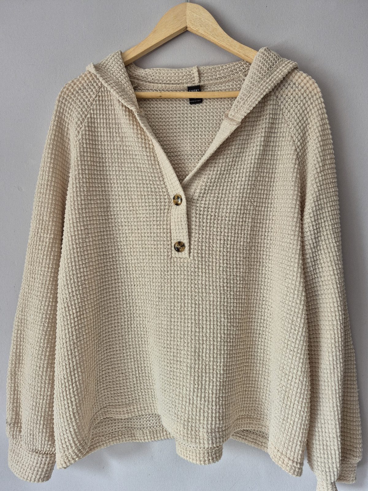 Emery Rose cream waffle knit hooded top - Size L