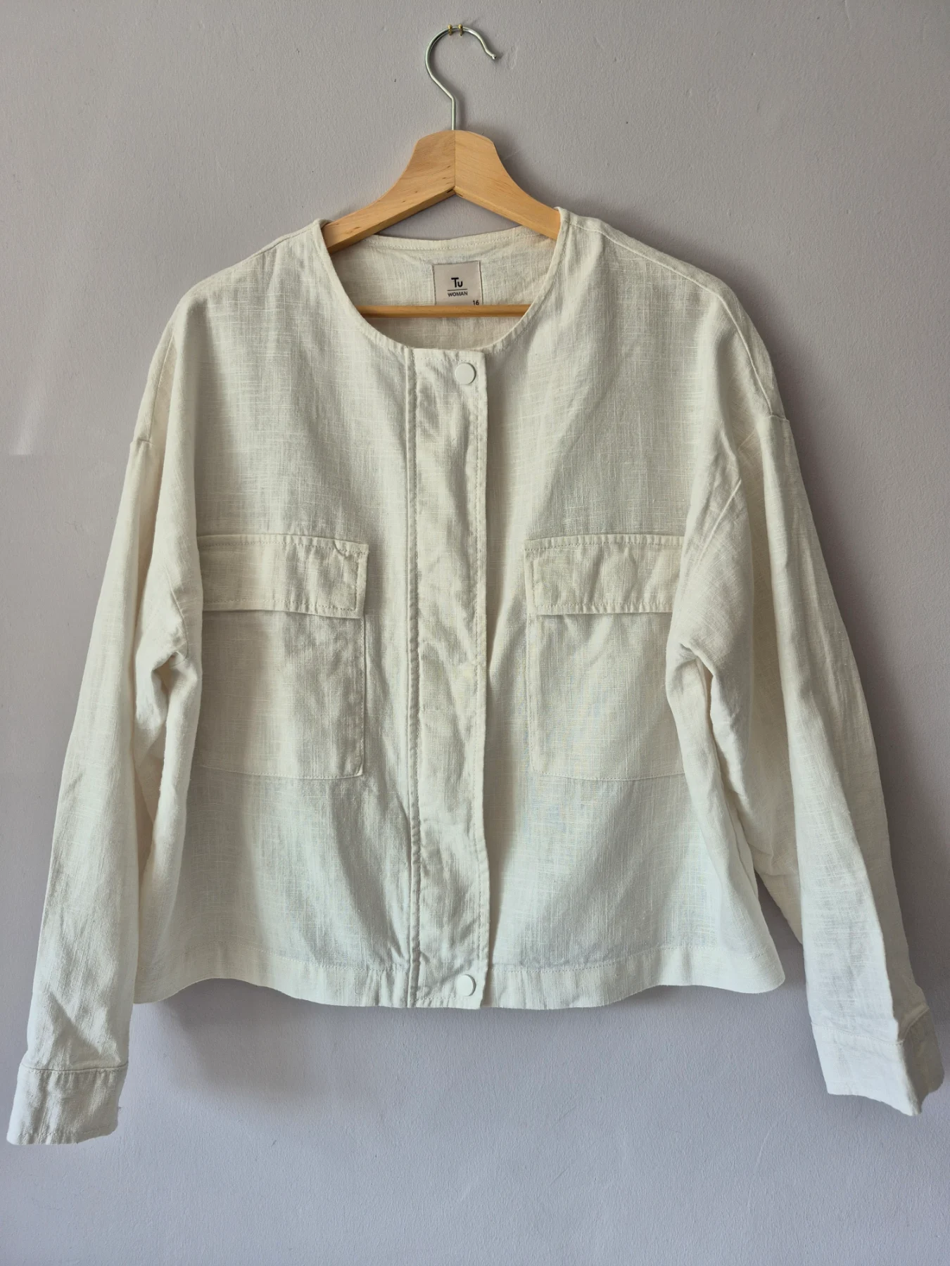 TU Women's Cream Lightweight Ramie Blend Jacket – Size 16
