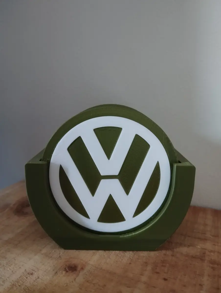 3d printed coasters and holder in a VW theme