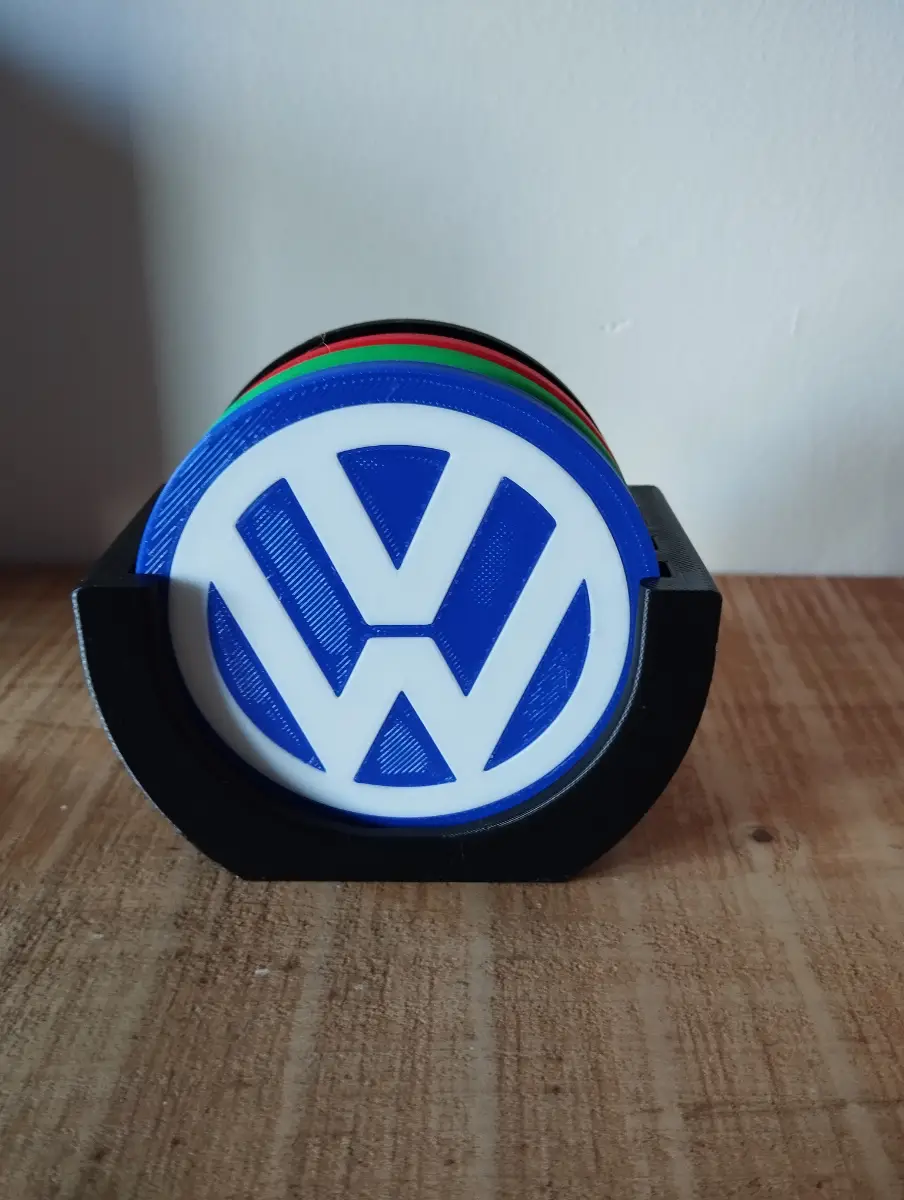Set of 3d printed VW themed coasters and holder.4 coasters and 1 holder