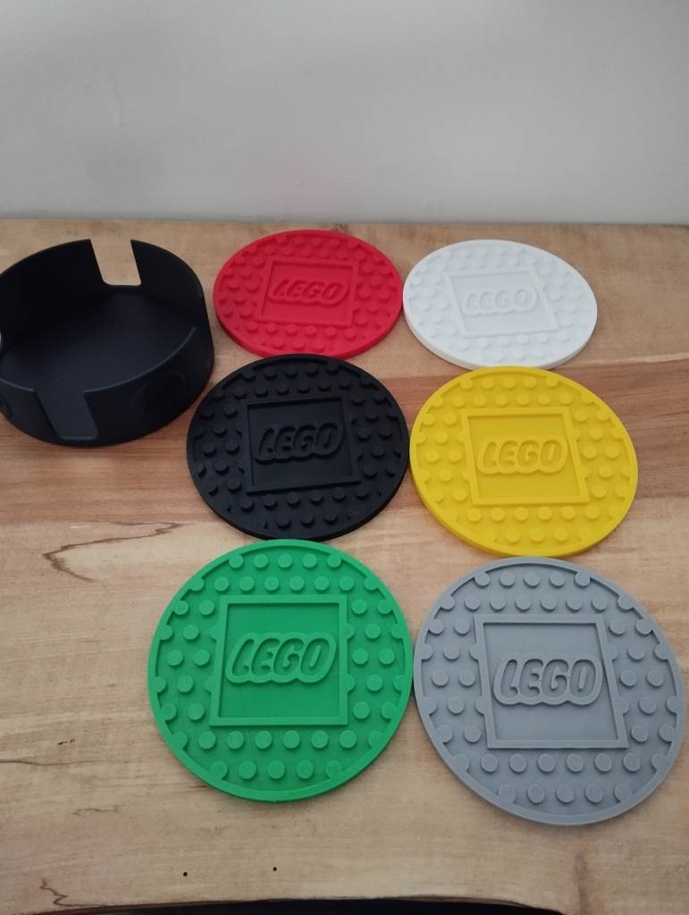 3d printed Lego themed coasters and holder