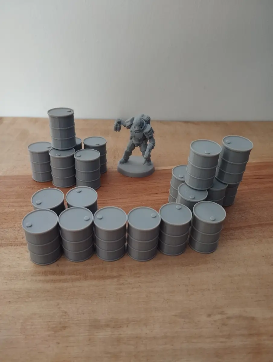 20 3d printed oil barrel terrain for Warhammer and wargames