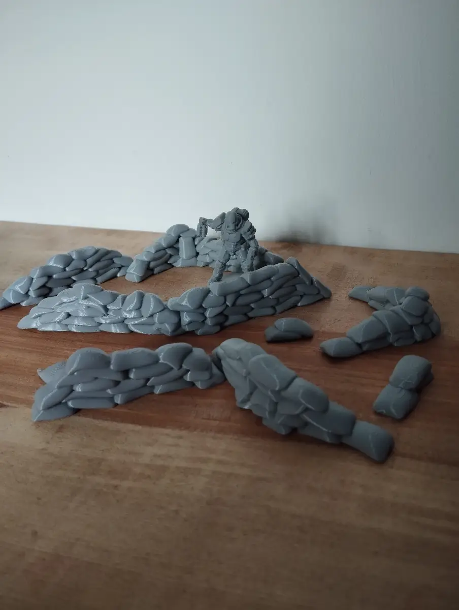 Set of 3d printed sandbags terrain for Warhammer and war games