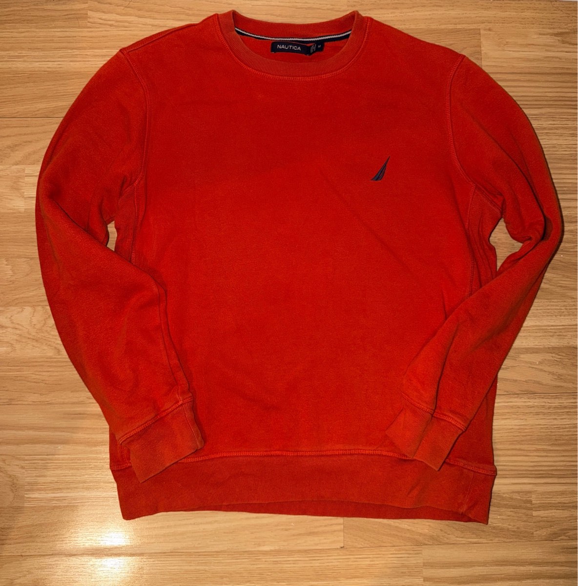 Nautica Men's Orange Cotton Knit Crew Neck Pullover Sweatshirt (Size M)