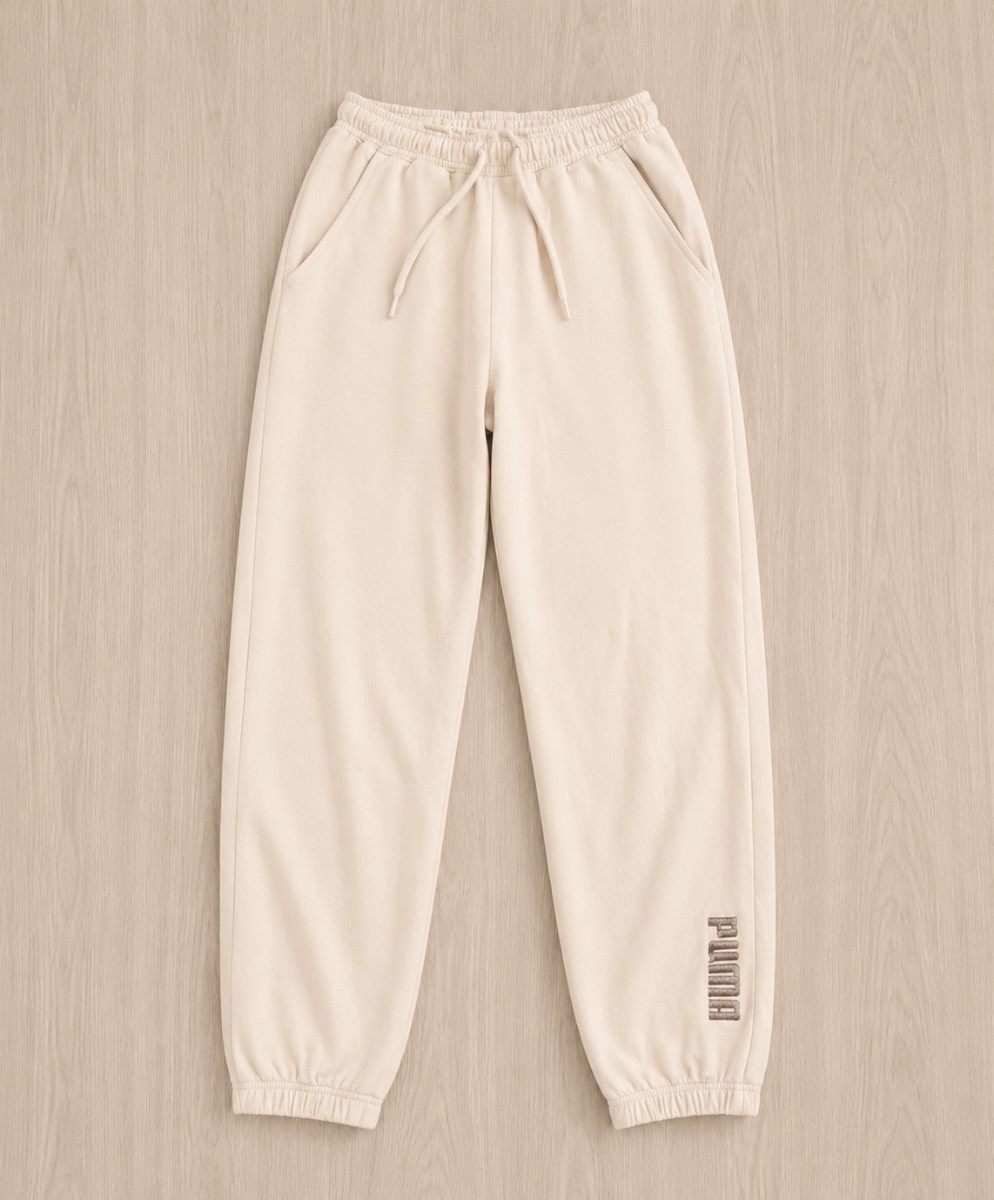 PUMA Beige Women's XS Jogger Trousers Cotton Drawstring Elastic Waist