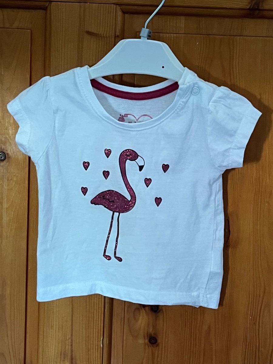 Primark Girls 0-3 Months Pink Glitter Flamingo T-shirt