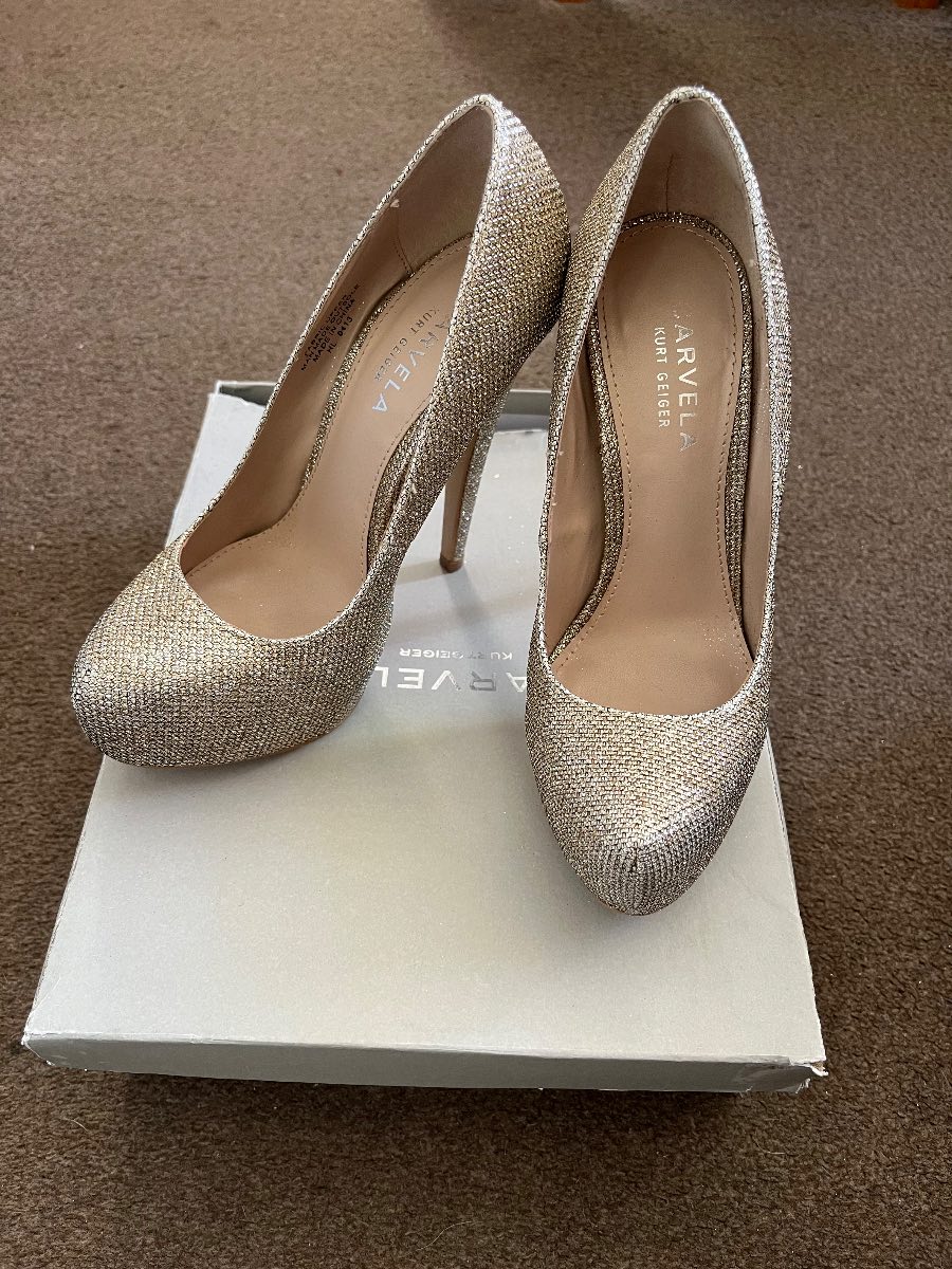 Carvela Ladies Size 3 Gold Glitter Bronze Fabric/Other Court High Heel Shoes