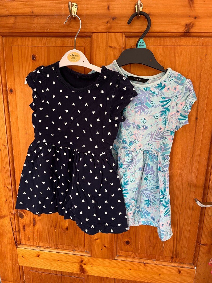 George Girls 12-18 Months Navy Heart Print & Blue Floral Summer Dresses