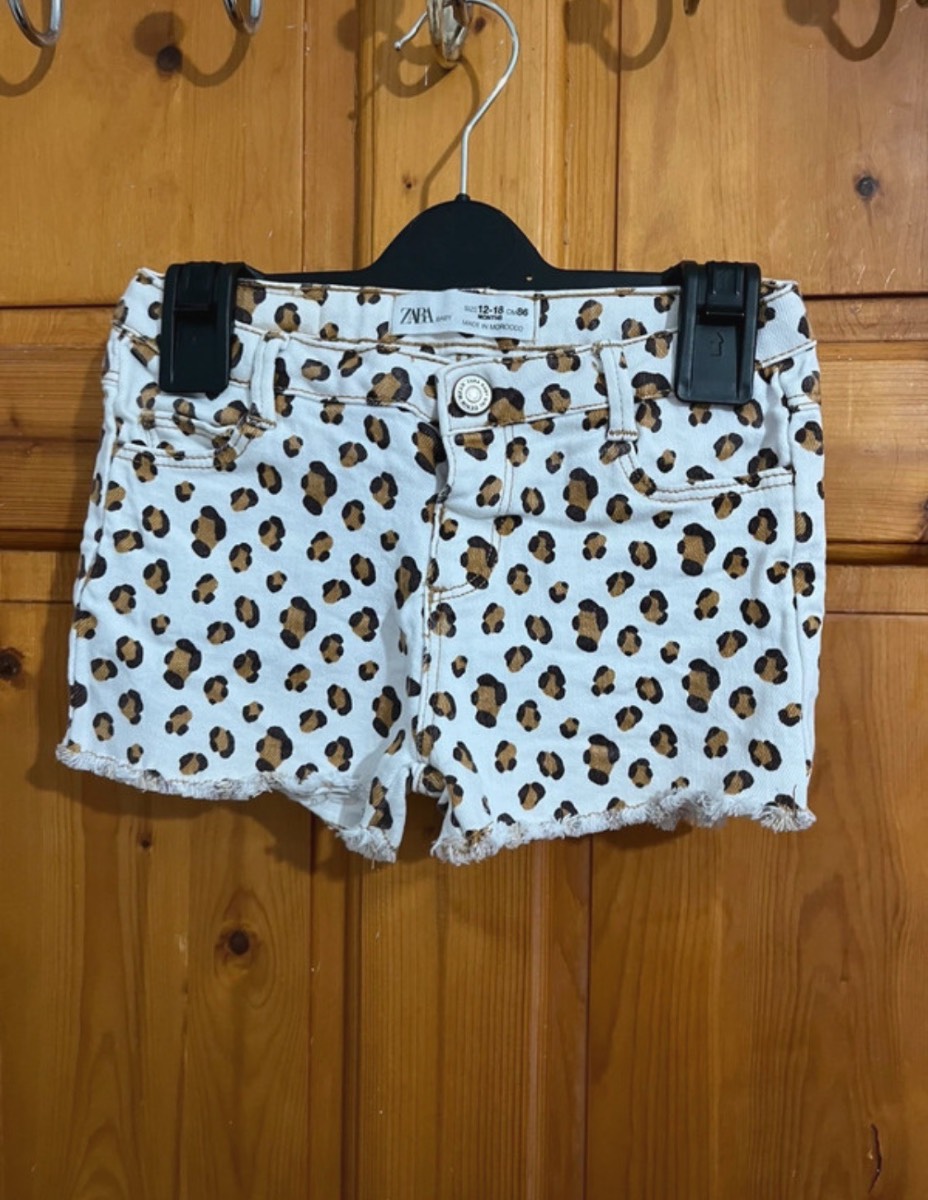 Zara Girls 12-18 Months Leopard Print Denim Bermuda Shorts