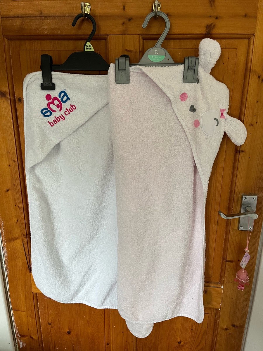 Primark & SMA Baby Pink Rabbit And White Hooded Towels