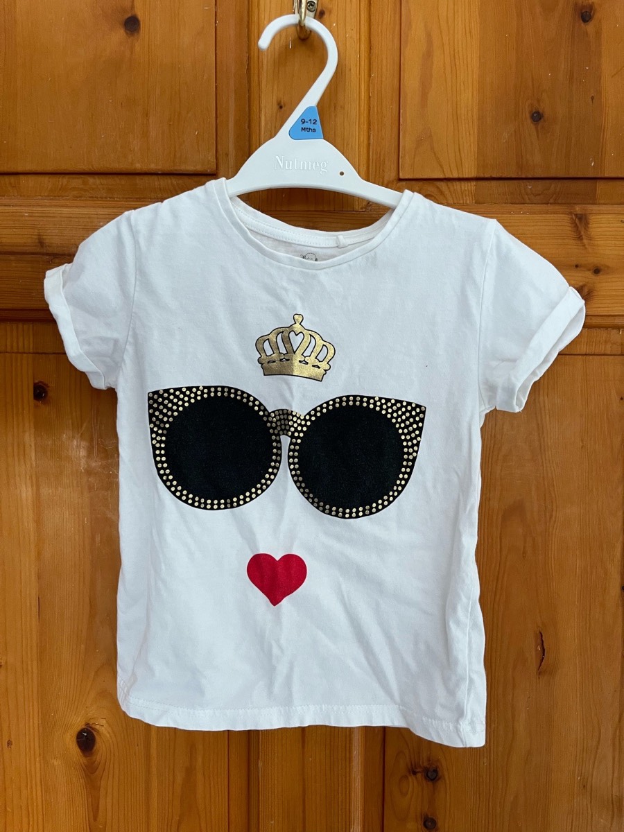 River Island Girls 18-24 Months White Sunglasses Print TShirt