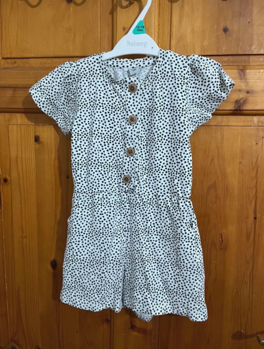 Tu Girls 1 - 1.5 Years Monochrome White & Black Polka Dot Playsuit