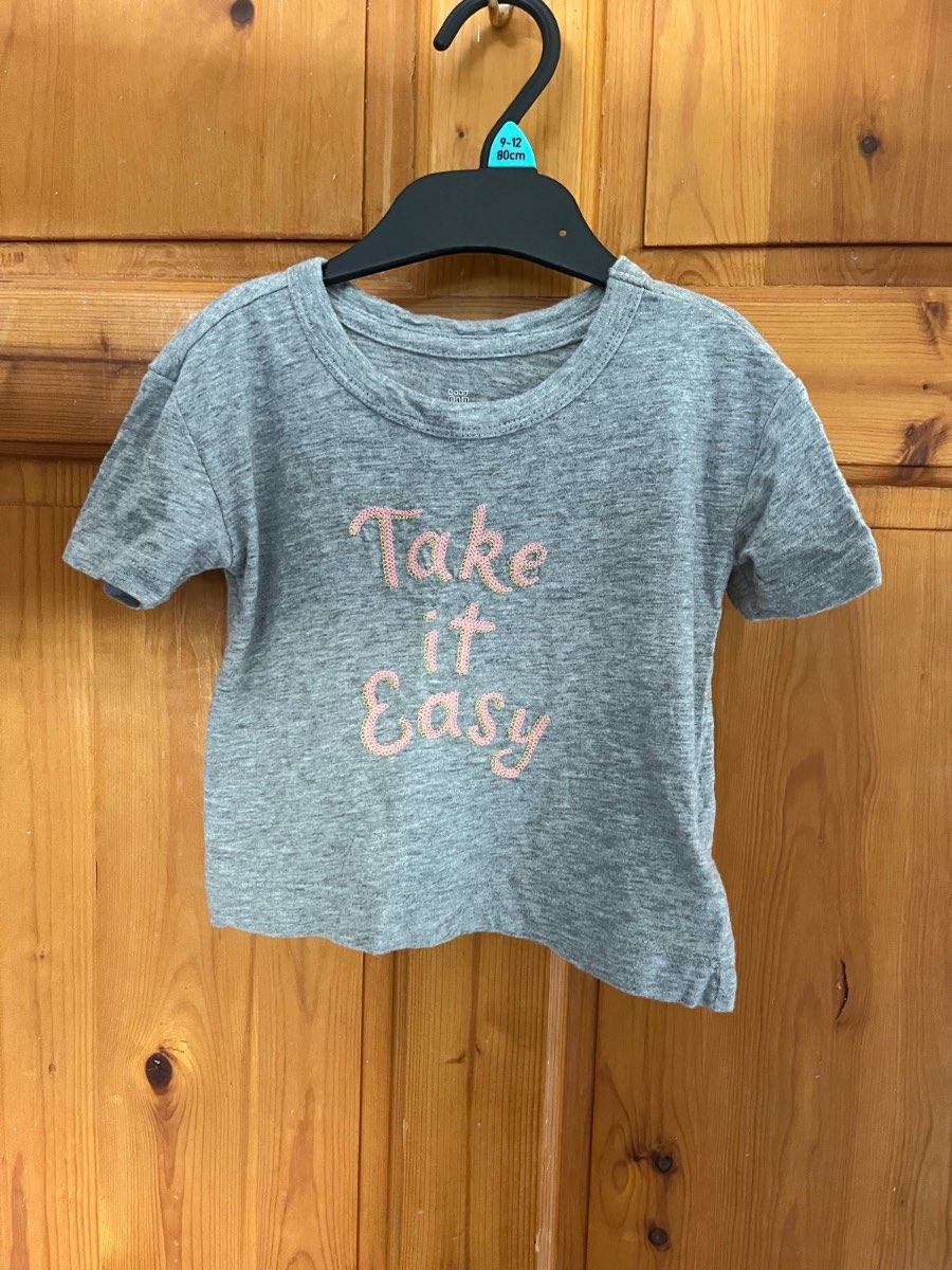 GAP Girls 12-18 Months Grey Take It Easy Slogan Short Sleeve TShirt