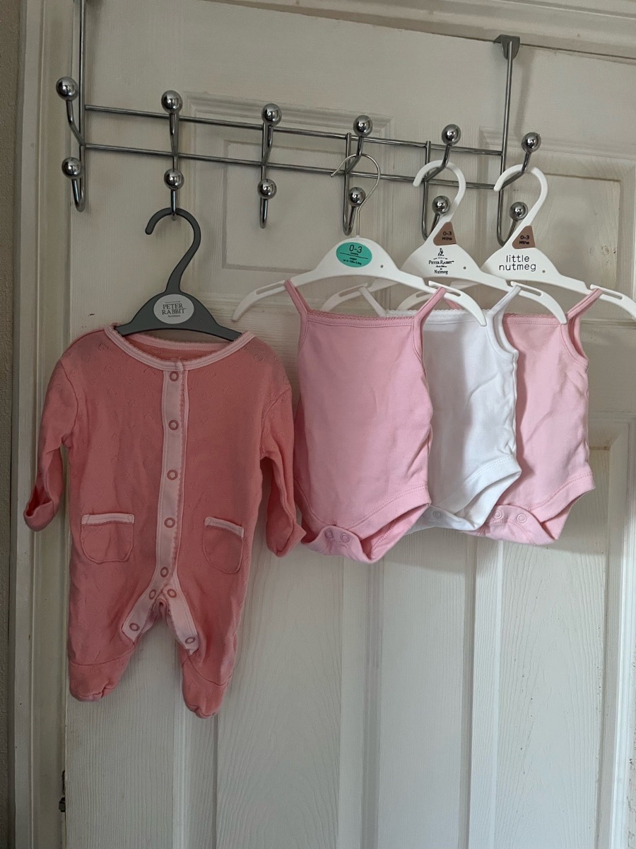 Newborn Baby Girl Pink & White Bundle Primark Sleepsuit And George Bodysuits