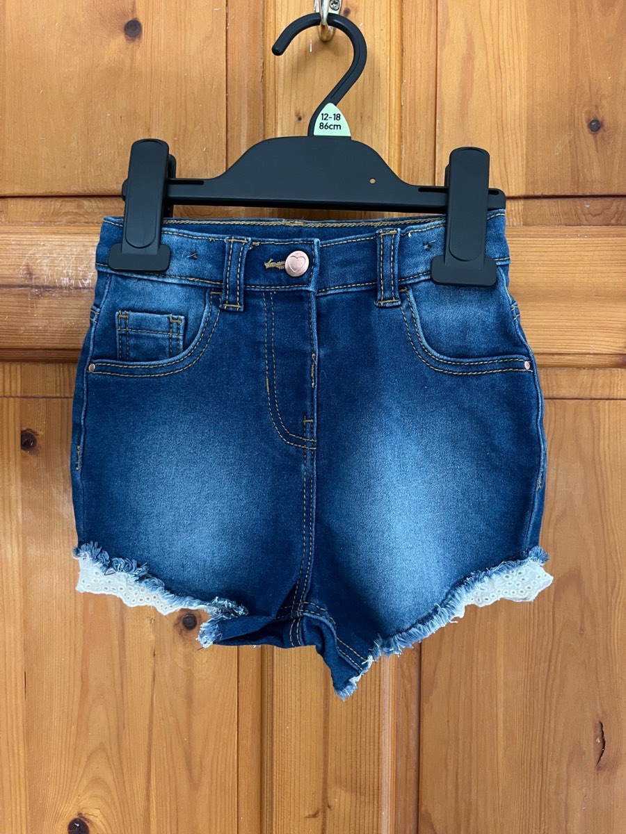 George Girls 18-24 Months Blue Lace Trim Denim Shorts