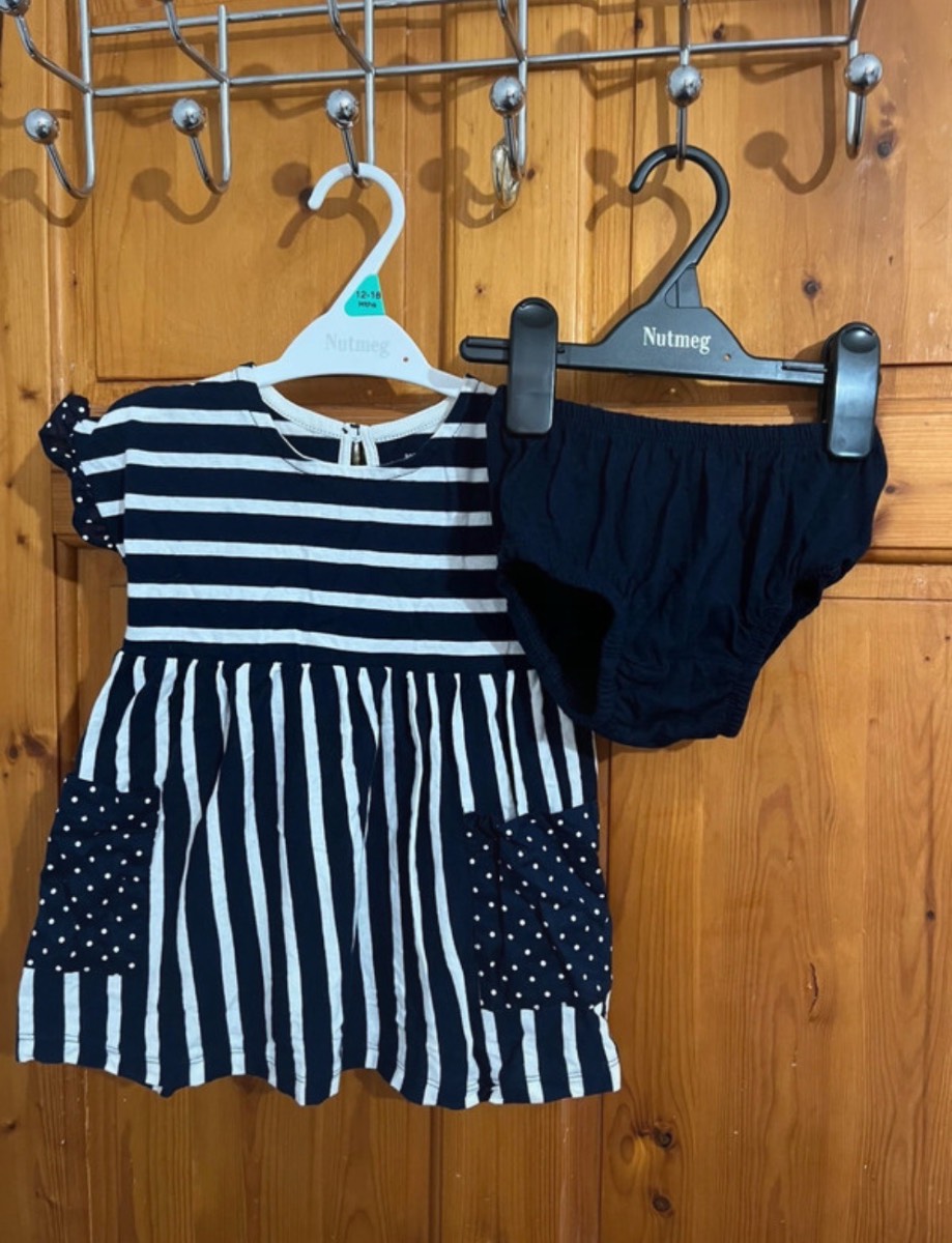 GAP Girls 12-18 Months Navy Stripe Ruffle Sleeve Dress & Brief Set