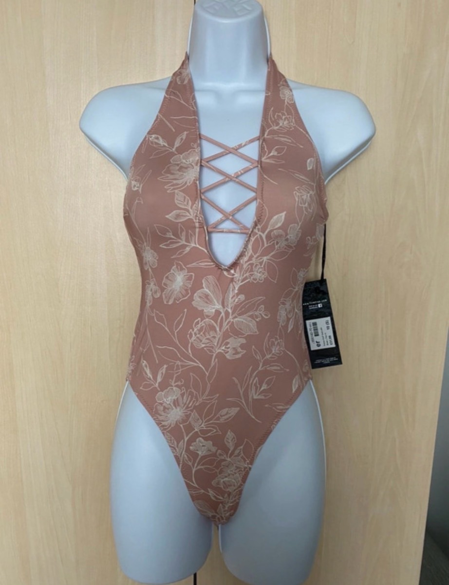Firetrap Ladies Size 10 Halterneck Blush Lotus Flower Swimsuit