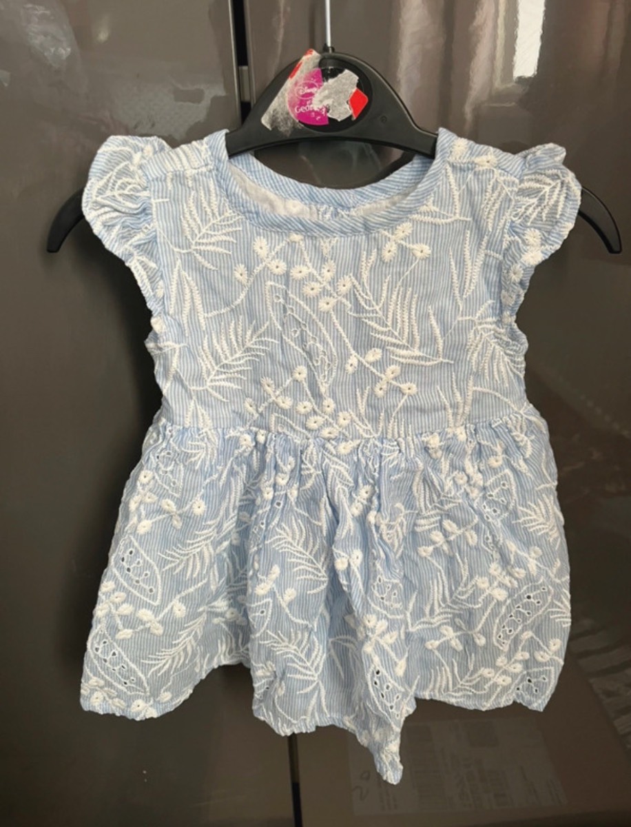 Peacocks Girls 0-3 Months Lullaby Light Blue Floral Dress