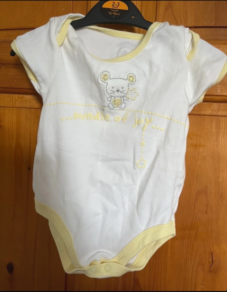 George 9-12 Months Short Sleeve Yellow & White Bundle Of Joy Bodysuit