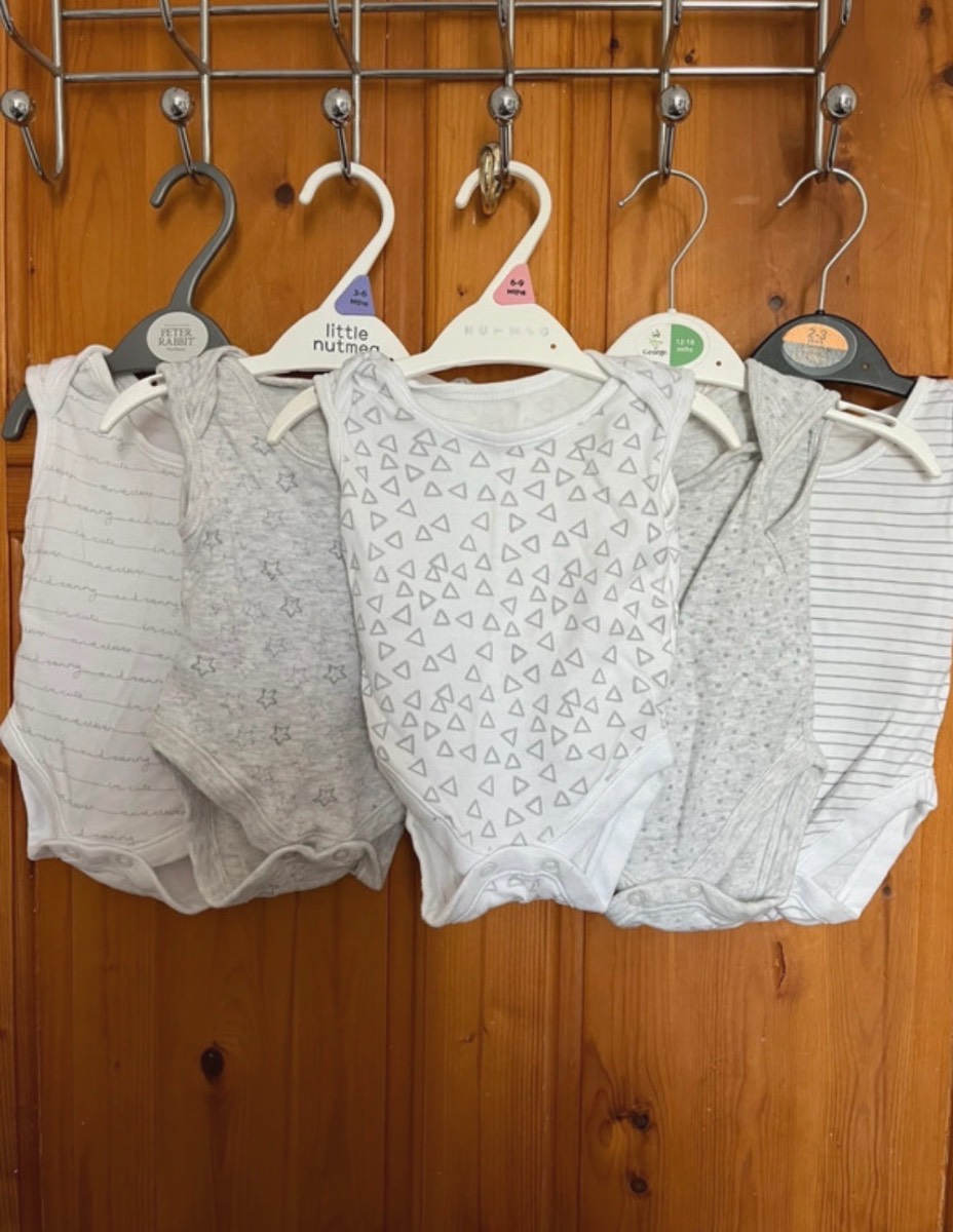 George 0-3 Months Grey & White Printed Shapes Bodysuits