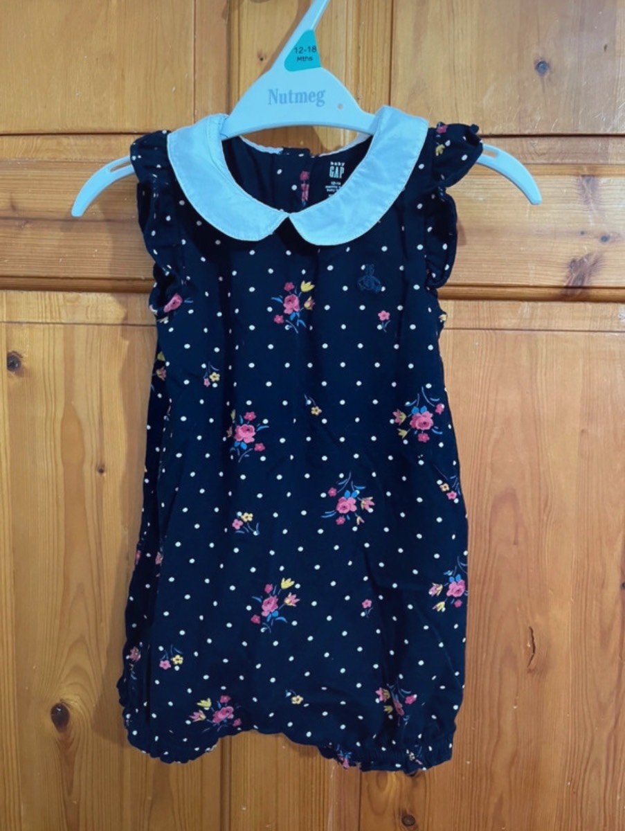 GAP Girls 12-18 Months Navy Floral Peter Pan Collar Romper