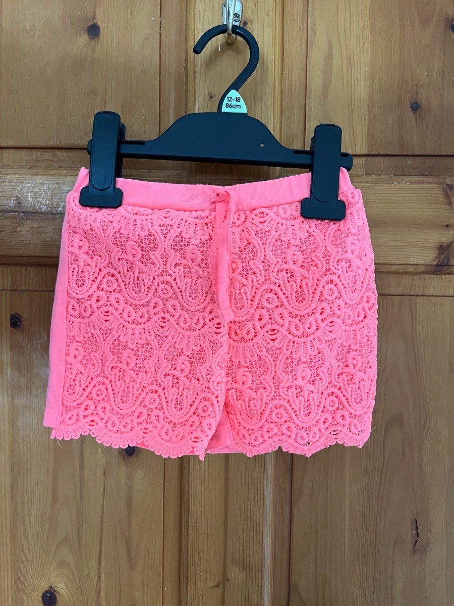 Primark Girls 18-24 Months Neon Pink Crochet Front Shorts