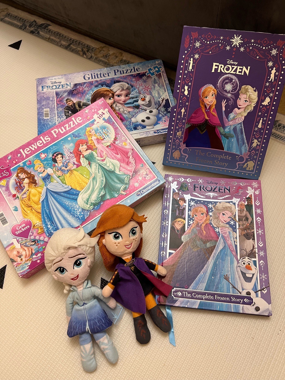 Disney Frozen Elsa & Anna Plush Toys + Puzzles & Hardback Storybook