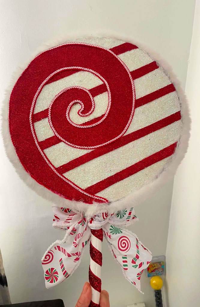 Large faux candycane lolly decoration