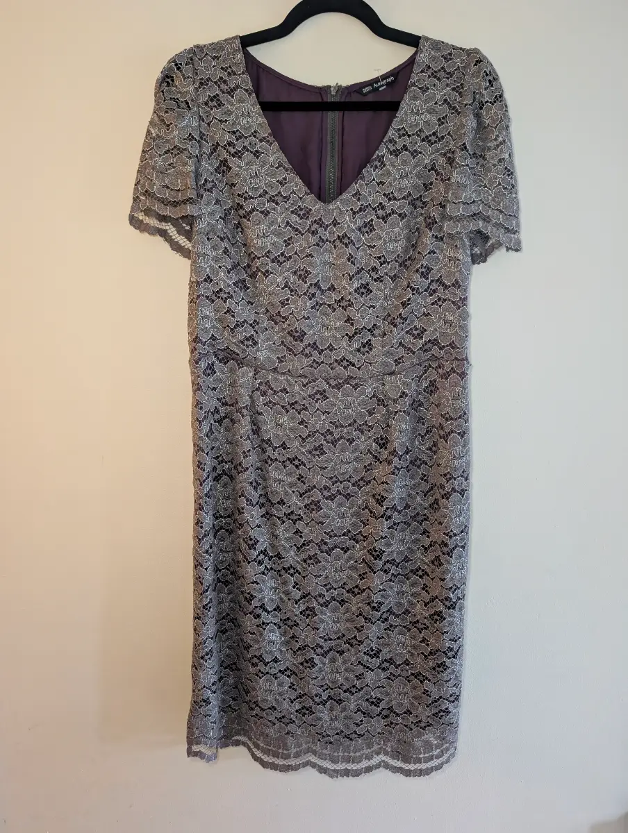 M&S Autograph Silver Metallic Lace Dress UK 14 Occasionwear Open to Offer