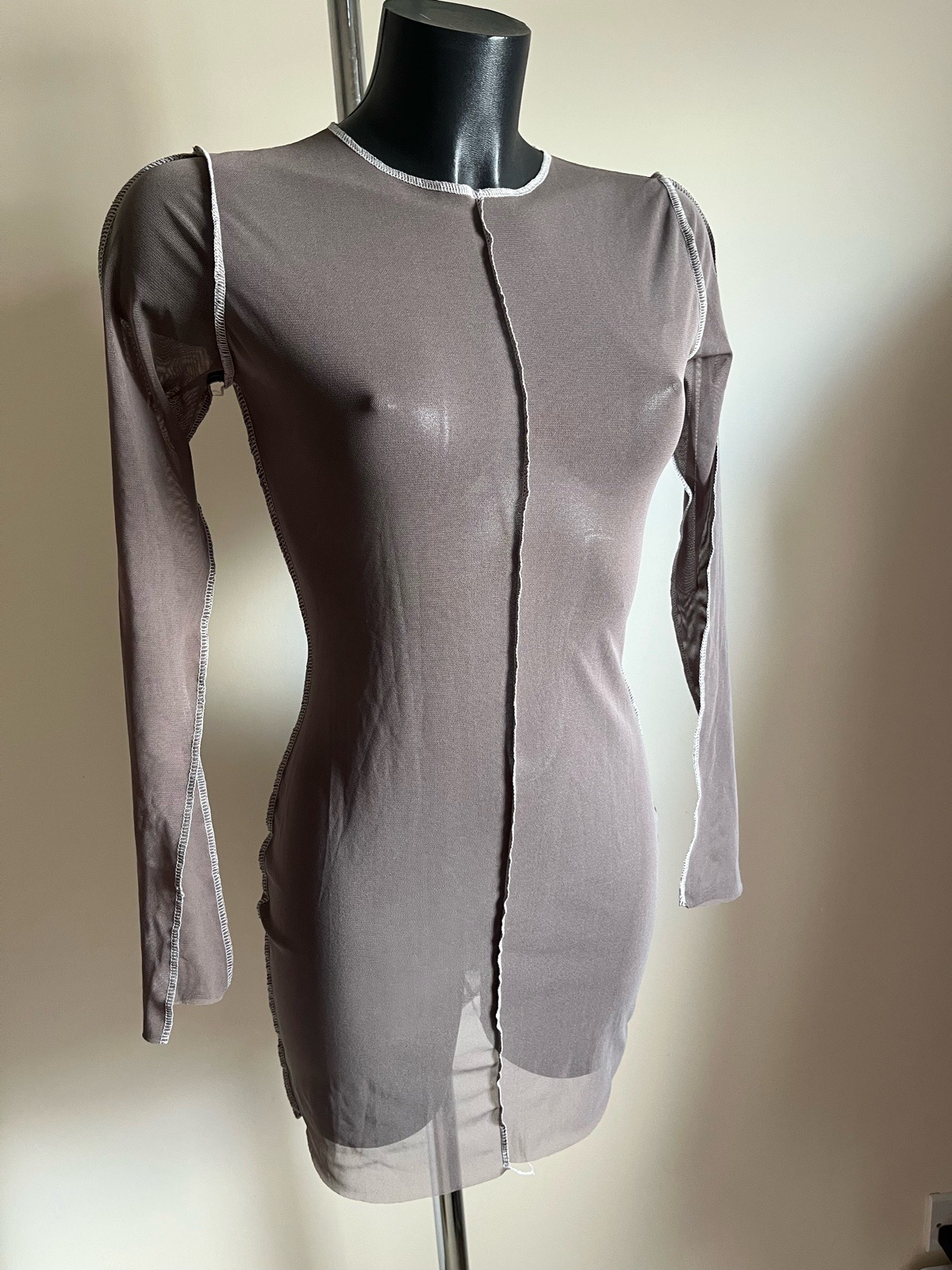 Missy Empire Heidi Khaki Mesh Contrast Stitch Mini Dress UK 10