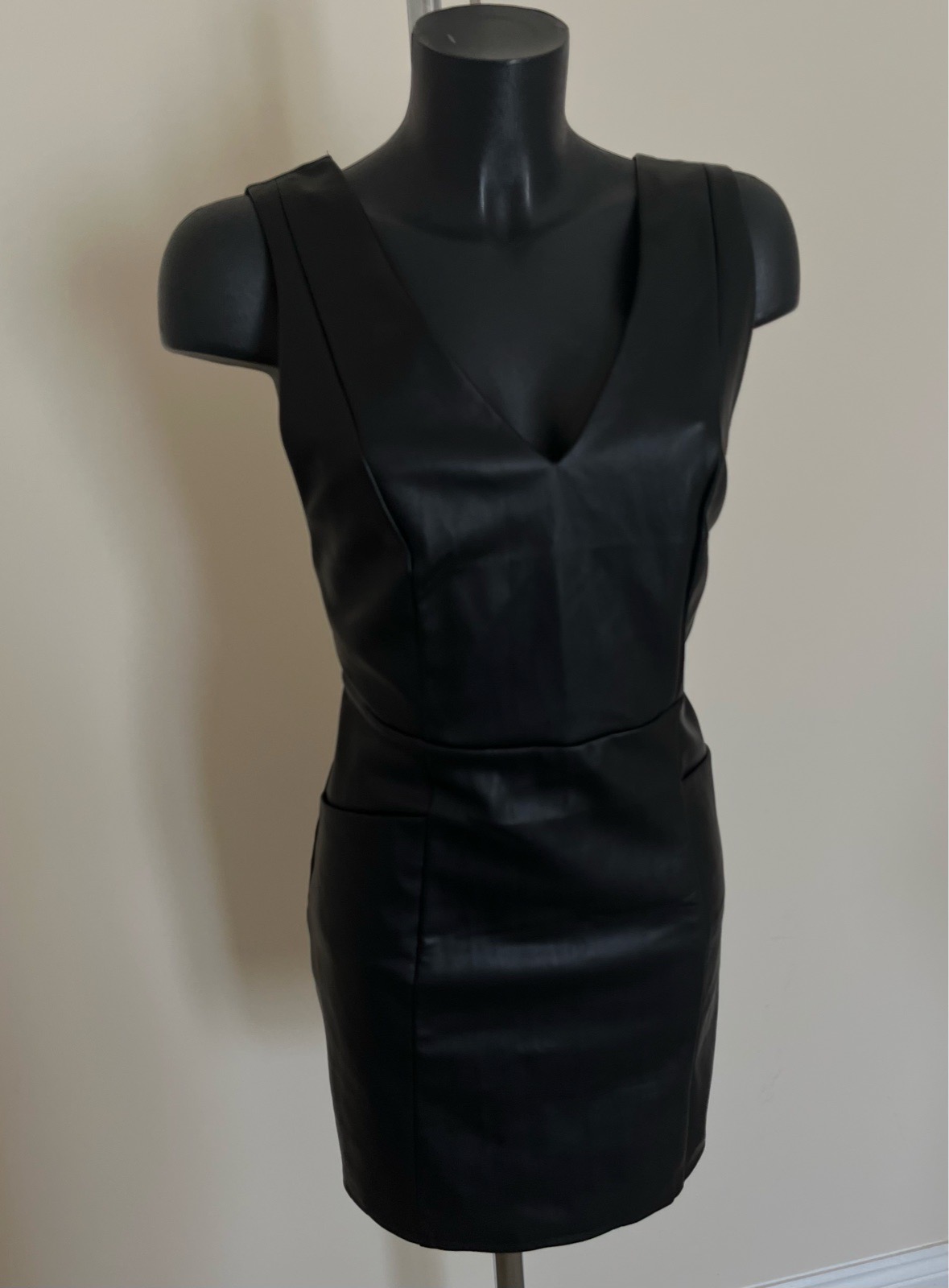 Dorothy Perkins Black Leather Pinafore Mini Dress Size UK 12