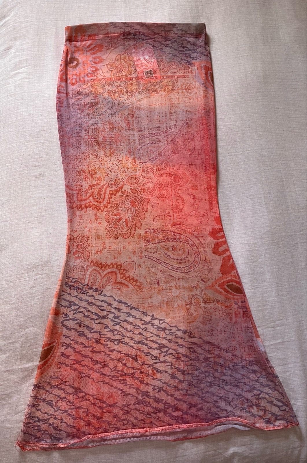 Missy Empire Ruby Printed Orange Mesh Maxi Skirt UK 12