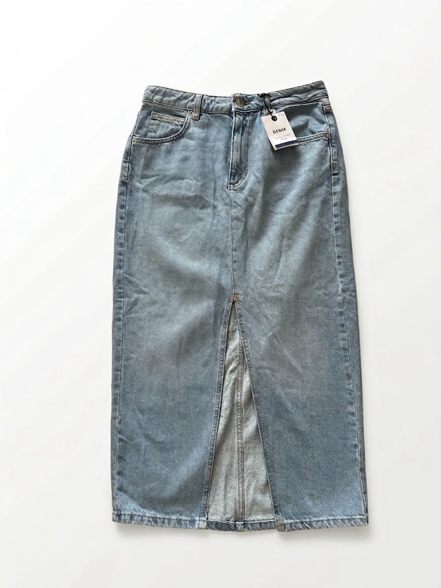 New Look 100% Cotton Denim Midi Skirt Blue Front Split UK 12